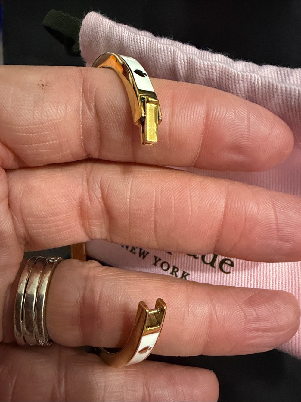 kate spade Gold and White Enamel Heart-Stud Hinged Bangle - Picture 4 of 5